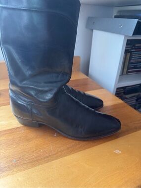 Justin Boots Black Leather Mid-Calf Heeled Boots